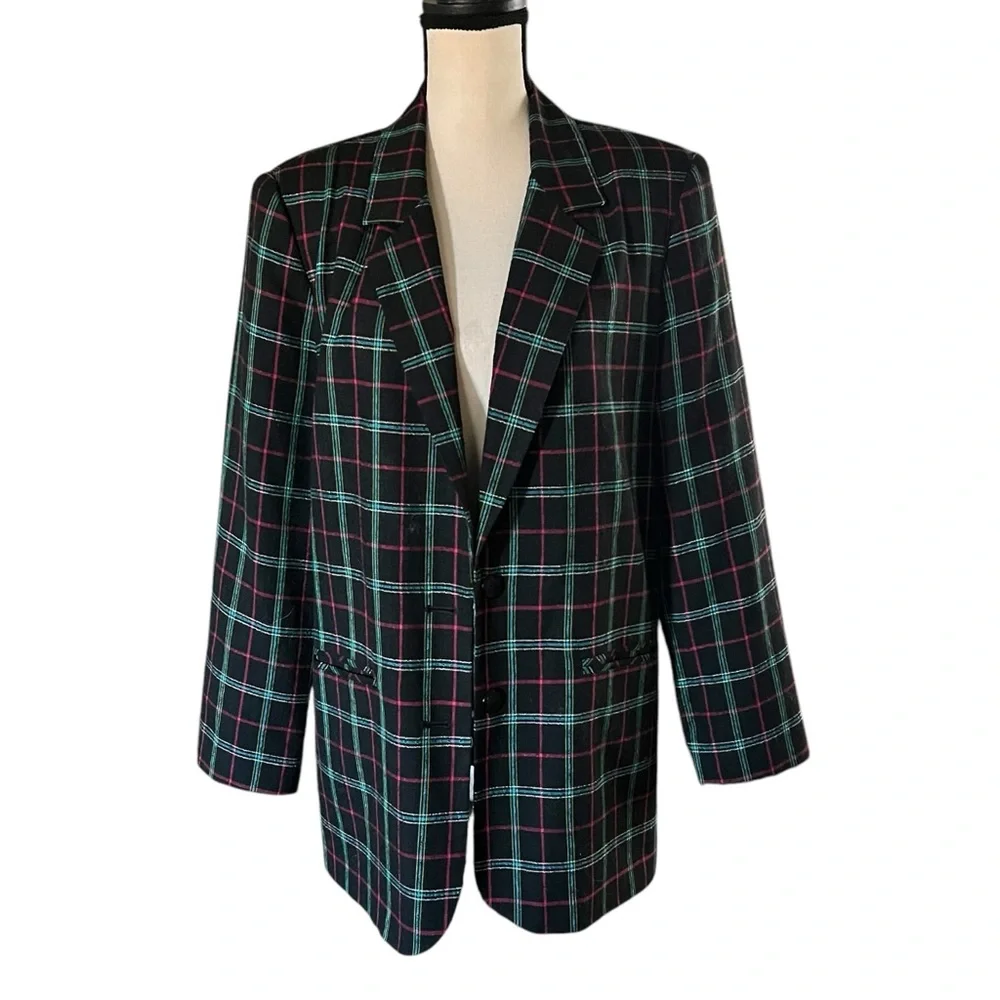 Vintage CASABLANCA Plaid Button front Blazer Jacket. Size 12.